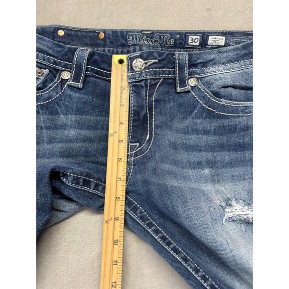 Miss Me Jeans Womens 30 Medium Wash Blue Denim Signature Crop Embellished Pocket - Picture 13 of 14